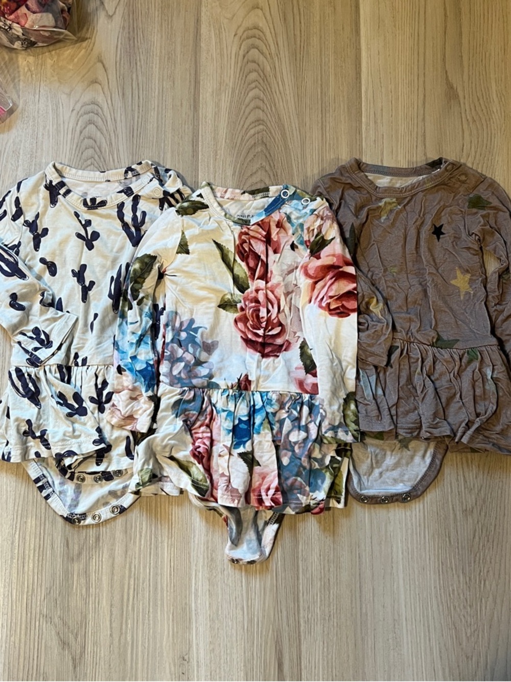 Posh Peanut Floral, Cactus & Star Peplum Bodysuit Dress Bundle of 3
